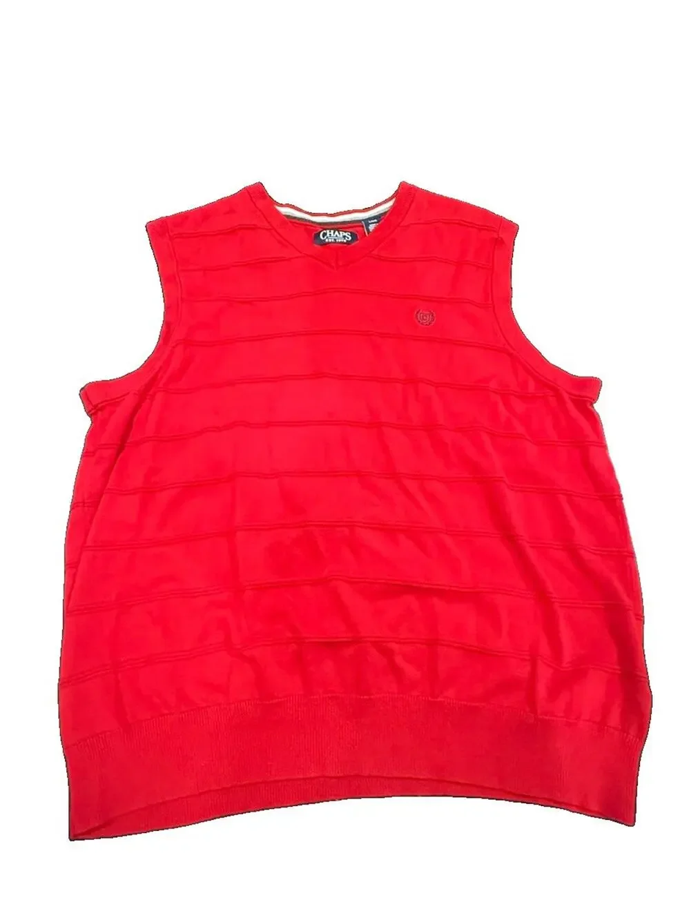 Chaps Mens Large Red Sweater Vest V Neck Pullover Preppy Golf Classic L